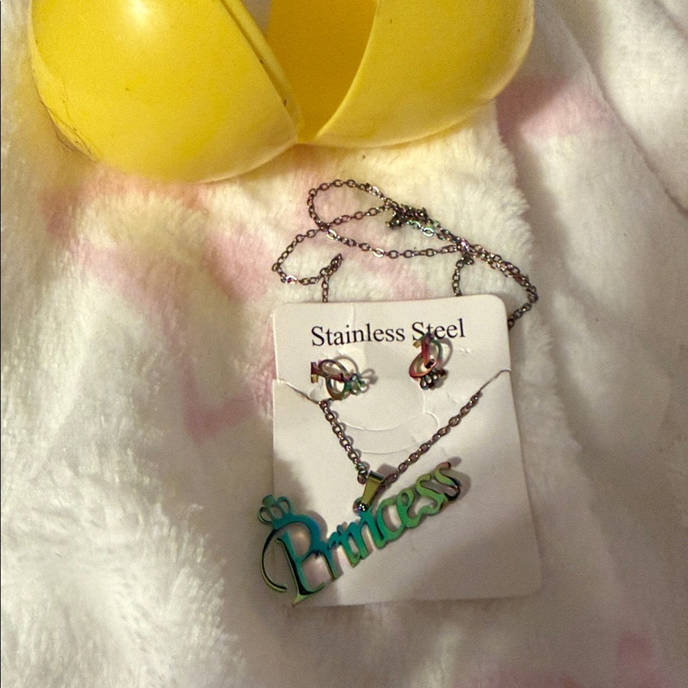 Princess Stainless Steel Necklace and Earrings Set
